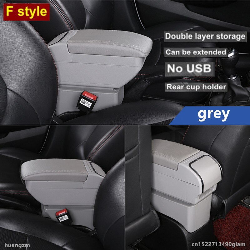 For MG ZS armrest box central Store content box car-styling decoration accessory With cup holder USB: F  gray No USB