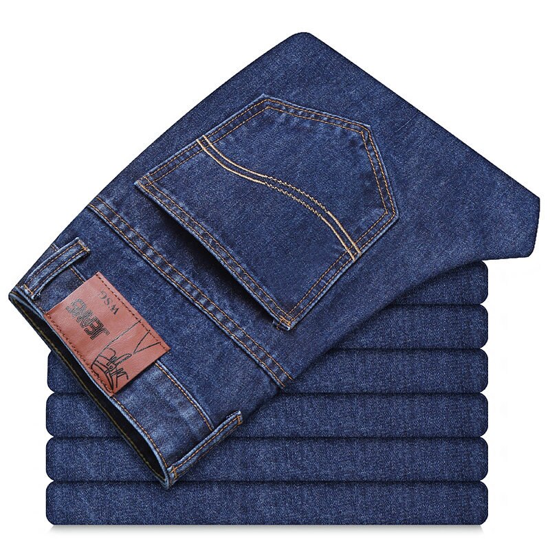 Men Jeans Classic Business Spring Autumn Male Skinny Straight Stretch Brand Denim Pants Summer Overalls Slim Fit Trousers: Dark Blue / 33