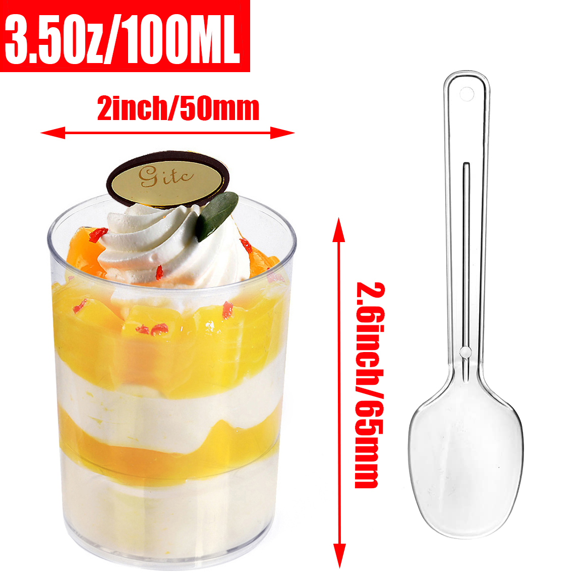 20Pack Plastic Mini Dessert Cups with spoons Parfait Appetizer Cups Party Clear Pudding Fruit Ice Cream Cup Dessert Shot Glasses: Yellow