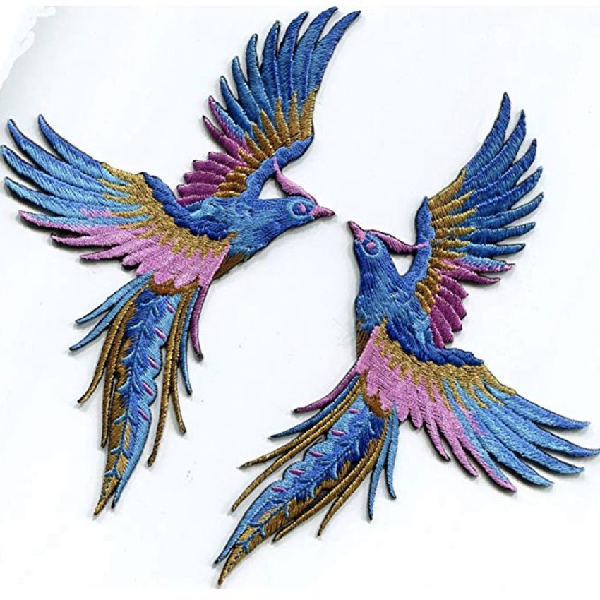1 Paar Blauw Phoenix Vogel Bloem Borduren Patch Dier Applique Kleding Naaien Op Kleding Accessoire Diy Patchwork Patches