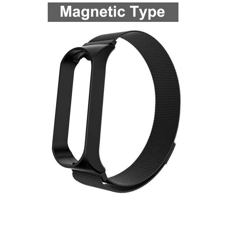 Rvs Pols Bandjes Voor Xiao Mi Mi Band 3 4 Metalen Horloge Band Smart Armband Voor Mi Band 4 3 Riem Vervangbare Horloge Bandjes: Black Magnet Type