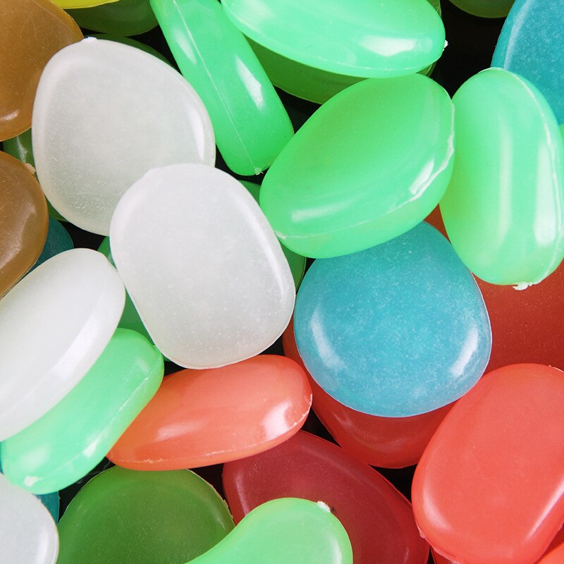 Piedras luminosas que brillan en la oscuridad para jardín, pasarelas, plantas, decoración de patio, guijarros artificiales para acuario, decoración de pecera, 100 Uds.