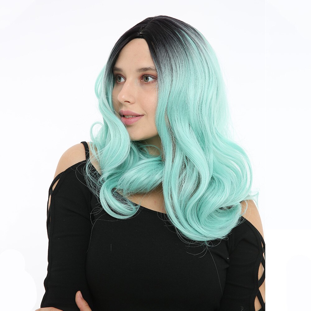 WHIMSICAL W Women Medium Long Curly Wigs Natural Ombre Mixed Purple Black Color Heat Resistant Hair Synthetic Wig for Women: 12inch Black blue