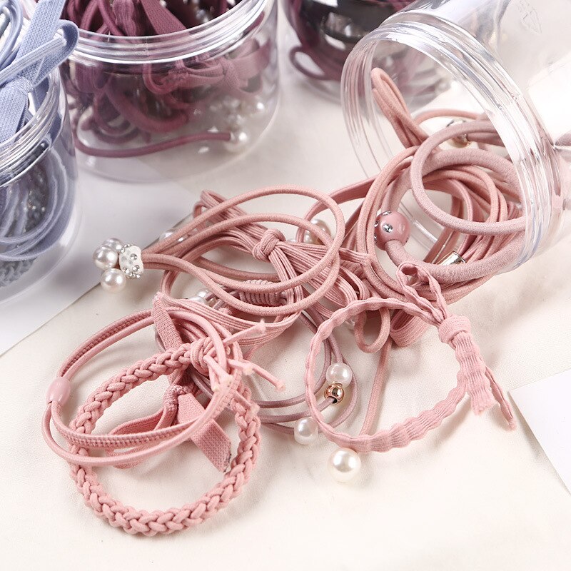 12-Pieces Girls Pink Hair Rope Hairband Korean-Style Headwear Set Hair Tie Rubber Band Hair Rope Boutiques