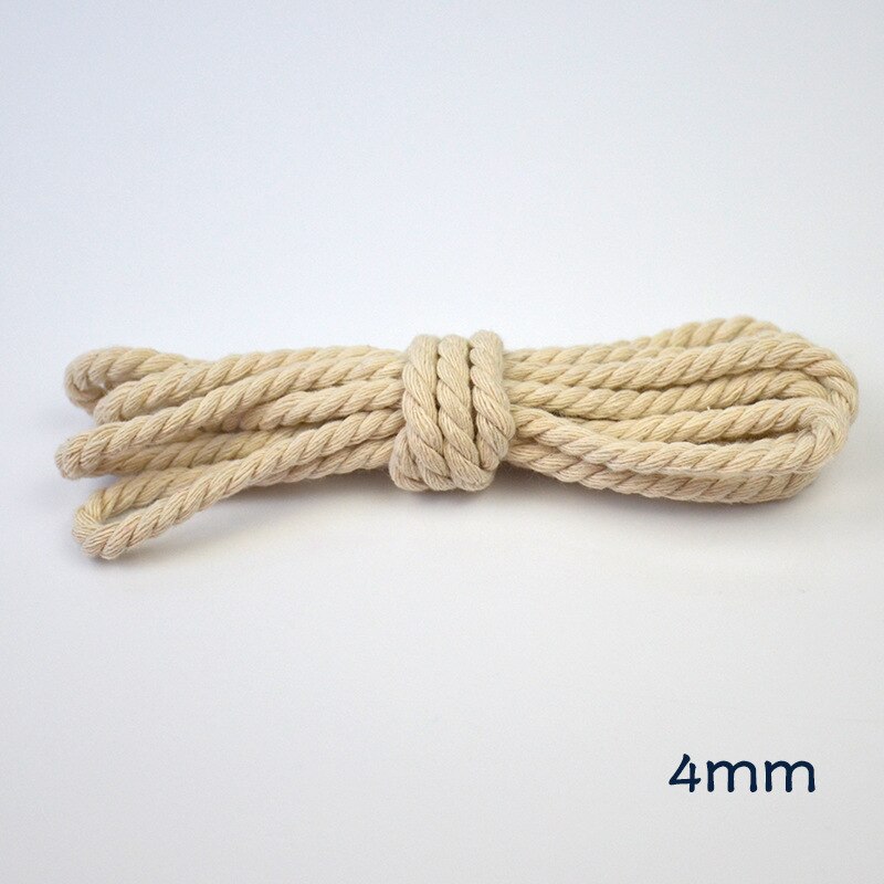 Cuerda de algodón Beige, 100% de algodón grueso, cordones naturales de cáñamo para bolsa, correa para decoración del hogar, accesorios DIY, artesanía de cuerda hecha a mano: 4MM