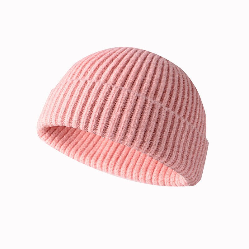 Men/Women Unisex Autumn Winter Knitted Hat Beanie Skull Cap Sailor Cap Cuff Brimless Retro Warm Hat Retro Warm Hat: Pink
