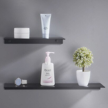 Bruser hylde badeværelse tilbehør plads aluminium sort / hvid badeværelse hylder køkken væg hylde bruser opbevaring rack arrangør: 50cm sorte