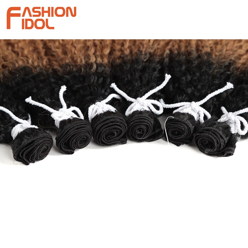 IDOL-extensiones de cabello sintético Afro corto pelo rizado, 14 pulgadas, 6 unidades/lote, marrón, Ombre