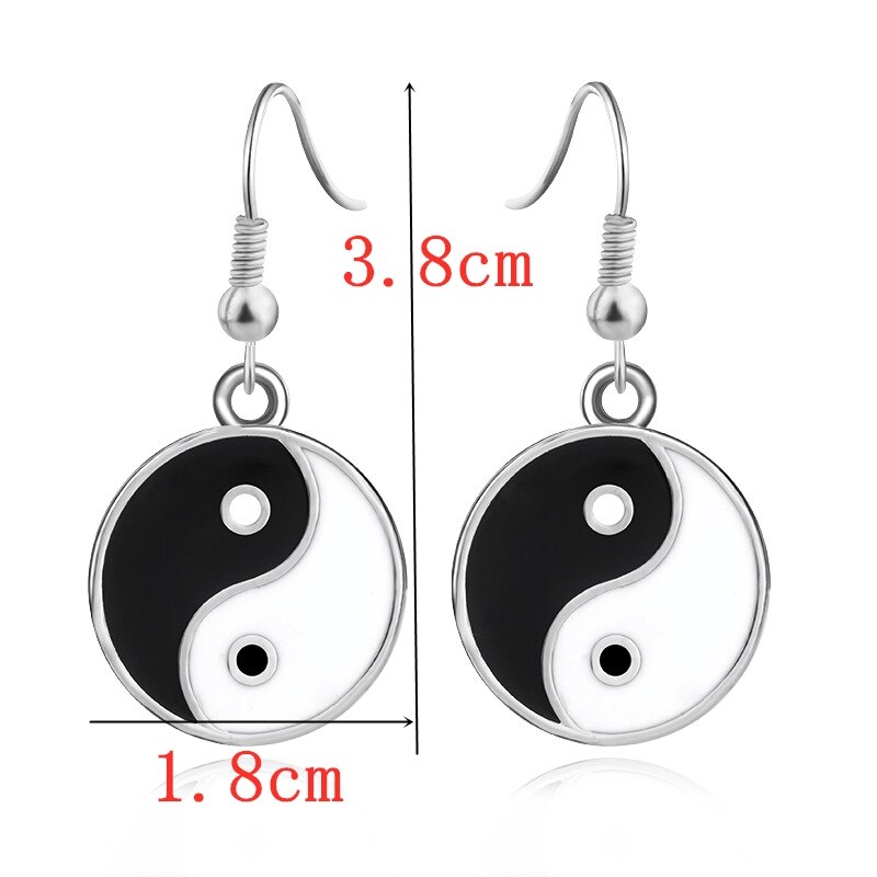 EK1009 Mode Zwart Wit Tai Chi Oorbellen Voor Vrouwen Eenvoudige Retro Taiji Dangle Oorbellen Verklaring Bijoux