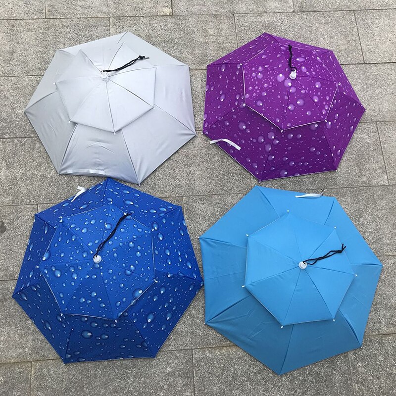 Portable Fishing Hats Double Folding Rainy Umbrella Anti-UV Rainproof Sun Protection Fishing Cap Umbrellas YS014