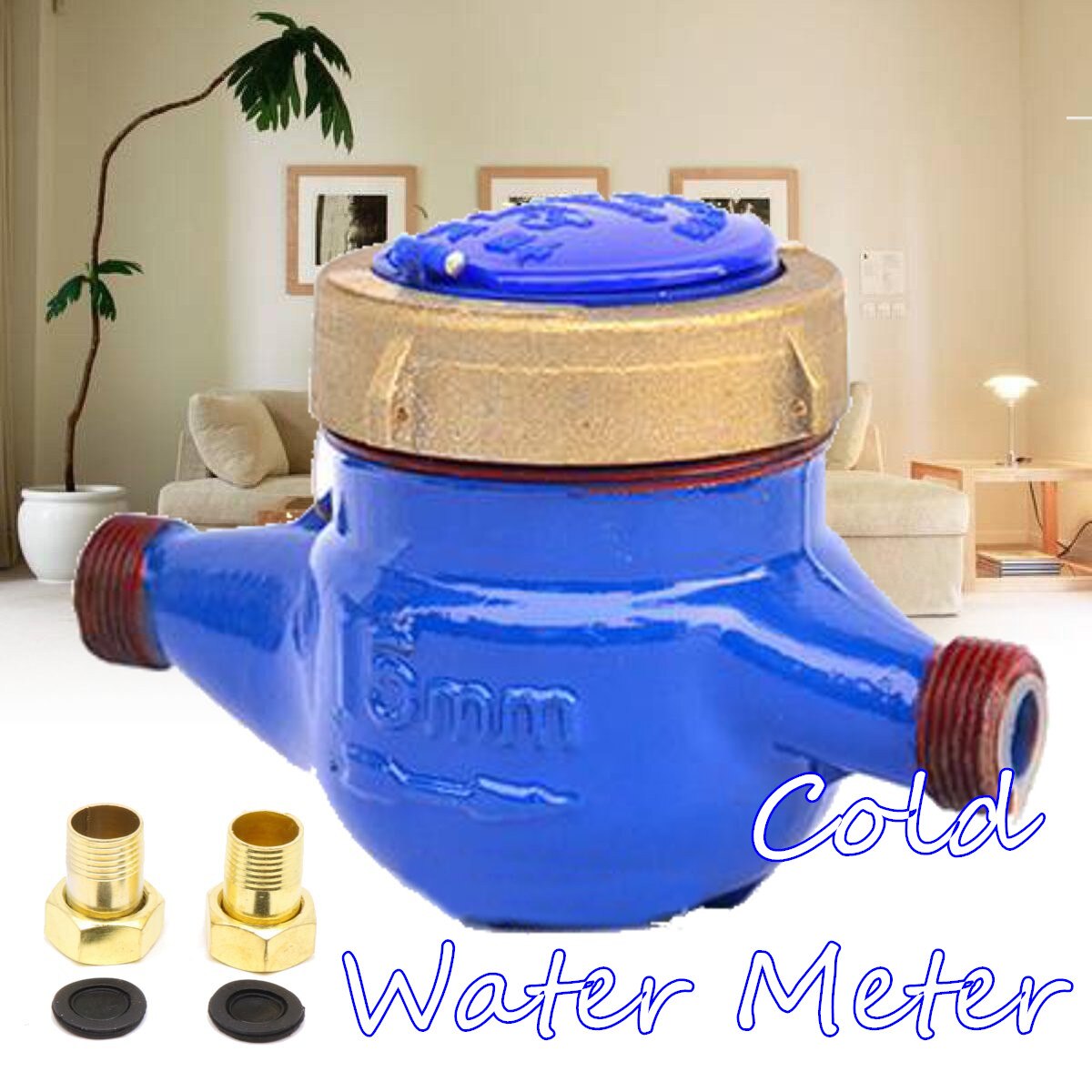 Water Meter Heavy Duty Brass Flow Measure Tap Cold Water Meter Home Garden Wet Table Measuring Tools Water Measurement 15mm