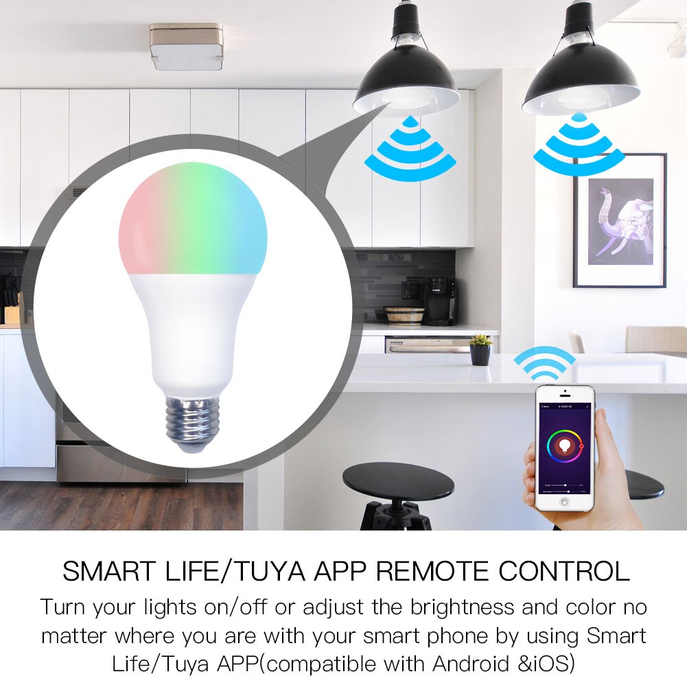 Smarte led-lampe mit wlan, dimmbar, 14w rgb-farben (farbwechsel),  e27 2700k-6500k farben-blenden, steuerung per tuya-app, kompatibel mit alexa und google assistant.