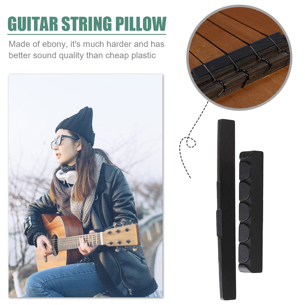 1 Stuk Zwart Ebbenhout Brug Zadels En Noten Voor 4 Snaren Gitaar Vervanging Real Ingelaste Bone Moer Voor Klassieke Folk gitaar