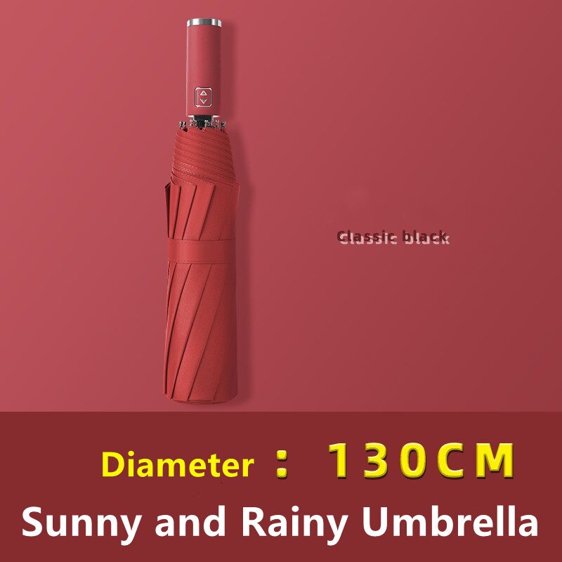 Paraguas plegable de gran tamaño para hombre, sombrilla de viaje a prueba de viento y resistente a la lluvia, 3 pliegues, 130cm: Wine Red