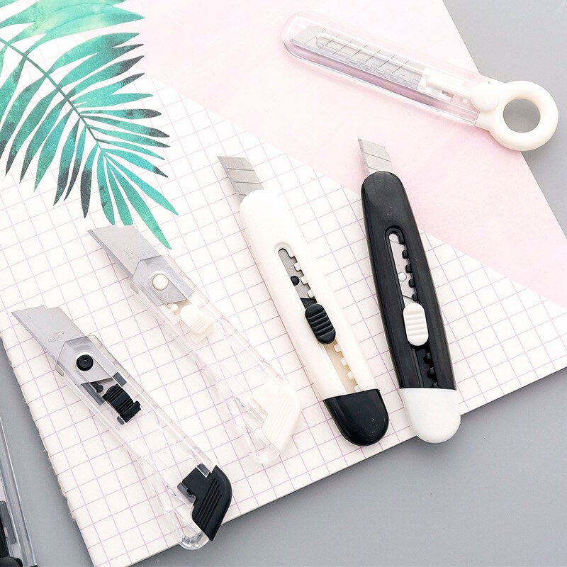 Mini Retractable Utility Knife Portable Transparent Box Cutter with Snap Off Blade and Slide Lock Art Handmade Cutter Stationery
