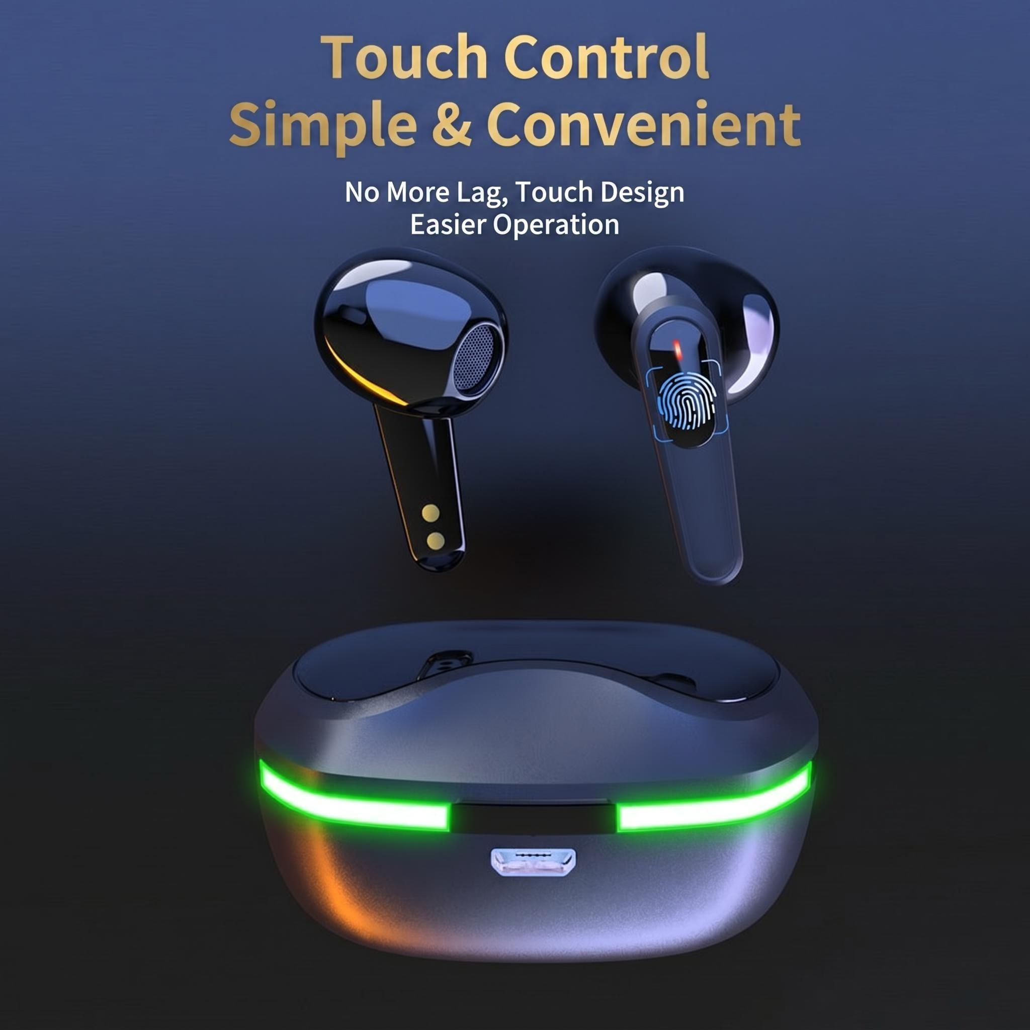 Pro 60 in- bluetooth-oortjes met stereogeluid en ademend lichteffect voor beide oren, draagbare draadloze headset