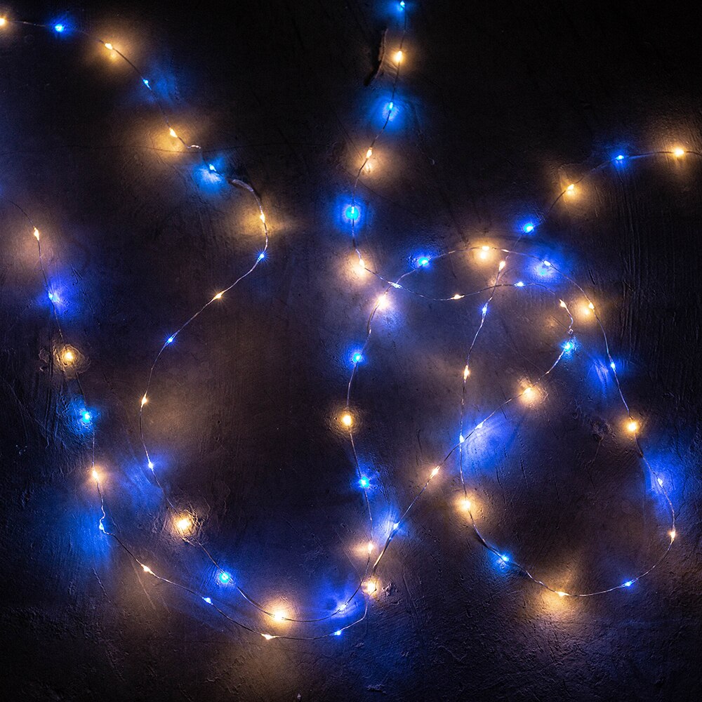 Guirnalda de luces LED de alambre plateado, adaptador impermeable para árbol, decoración de vacaciones de Navidad al aire libre, 50M, 1000 LED, azul, blanco cálido: 25Meters 500LEDs