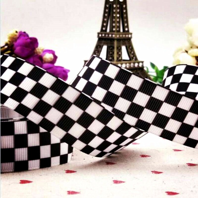 1 '25mm pled czarny czerwony i biały sprawdzone ryps wstążka 10 stoczni DIY Wykonany ręcznie materiał