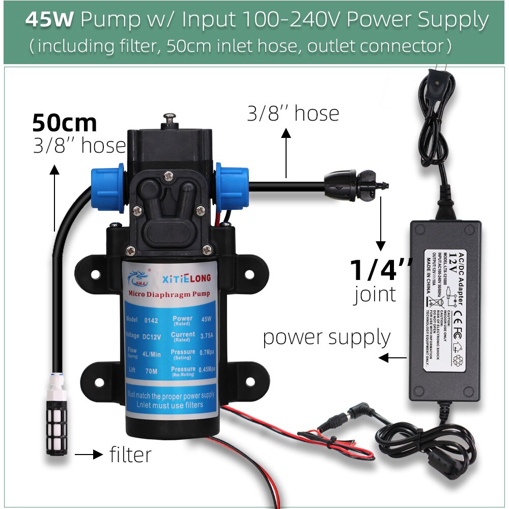 MUCIAKIE 5-30M 0-13L/H 45W pompa autoadescante sistema di raffreddamento nebulizzante Kit di irrigazione regolabile con filtro di alimentazione