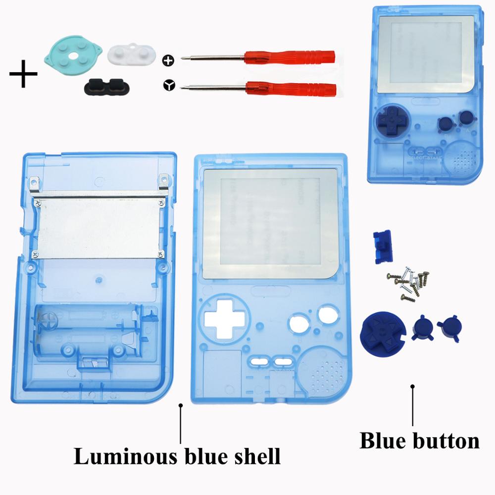 YuXi Luminoso Sereno pieno impostato alloggi conchiglia della copertura della cassa w/pad in gomma per gameboy tasca per GBP bottoni di madreperla kit: Luminous blu