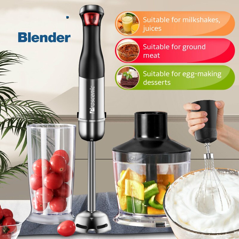Mixeur en acier inoxydable 4 en 1,mélangeur de légumes, hachoir de viande de 500ml à fouet de 800 ml, tasse pour smoothie,