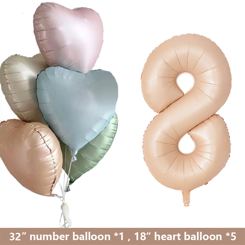 1set Retro Caramel Heart Balloons with 32inch Number Foil Balloon For Kids 1st Birthday Party DIY Decoration Supplies Wedding: Fluorescence Yellow