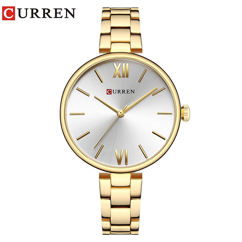 CURREN Vrouwen Horloge Mode Luxe Horloge Reloj Mujer Rvs Vrouwelijke Klok Quartz Armband Horloge Klok: gold white