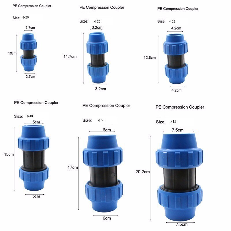 1pc HDPE Compression Coupler Plastic PP Thread Irrigation Pipe Quick Connector Micro Sprinkler Fittings Reducing Coupling PN16