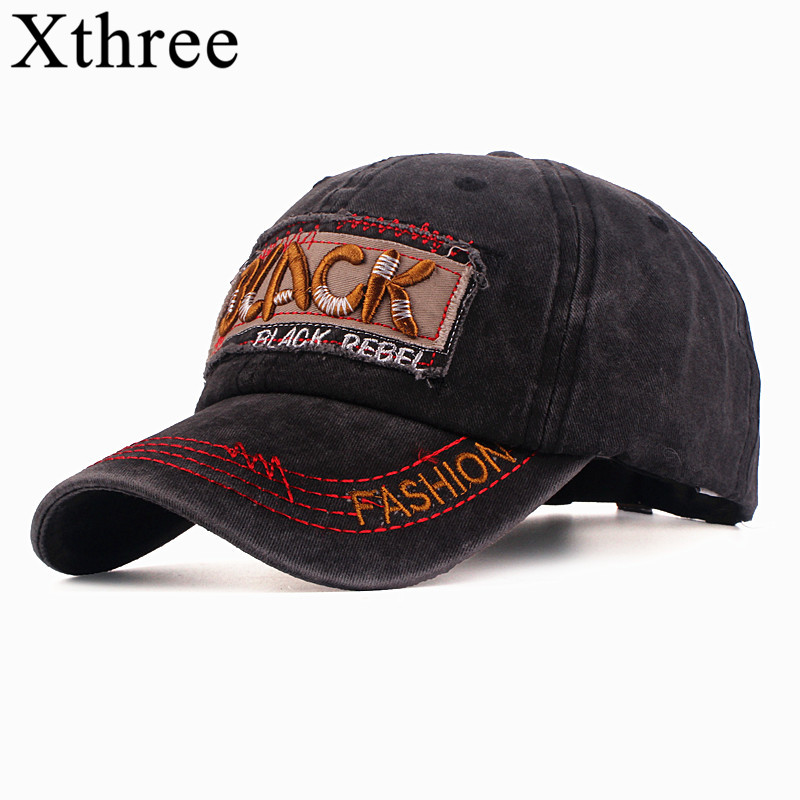 Xthree Baseball Cap Gewassen Katoen Voorzien Cap Brief Zwart Borduren Snapback Vader Hoed Voor Mannen Bone Gorra Casual Casquette cap: Black