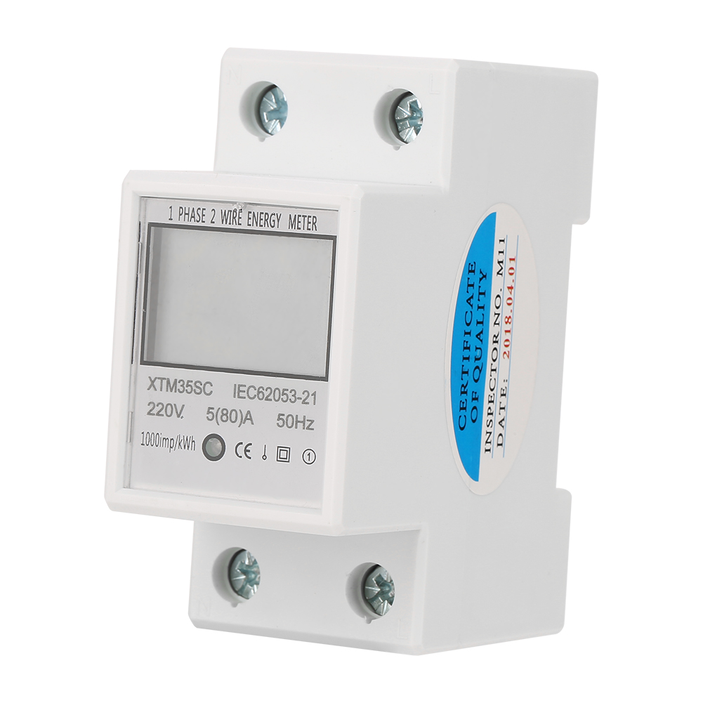 AC220V 5(80)A Digital DIN-Rail Electric Meter 1-Phase 2 Wire 2P DIN-Rail Electronic Energy Meter KWh Meter