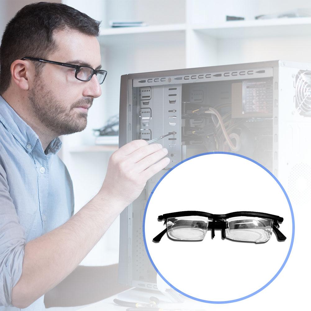 Drejelige justerbare briller variabelt fokus til aflæsning af brilleglas med slagfast polycarbonatlinser