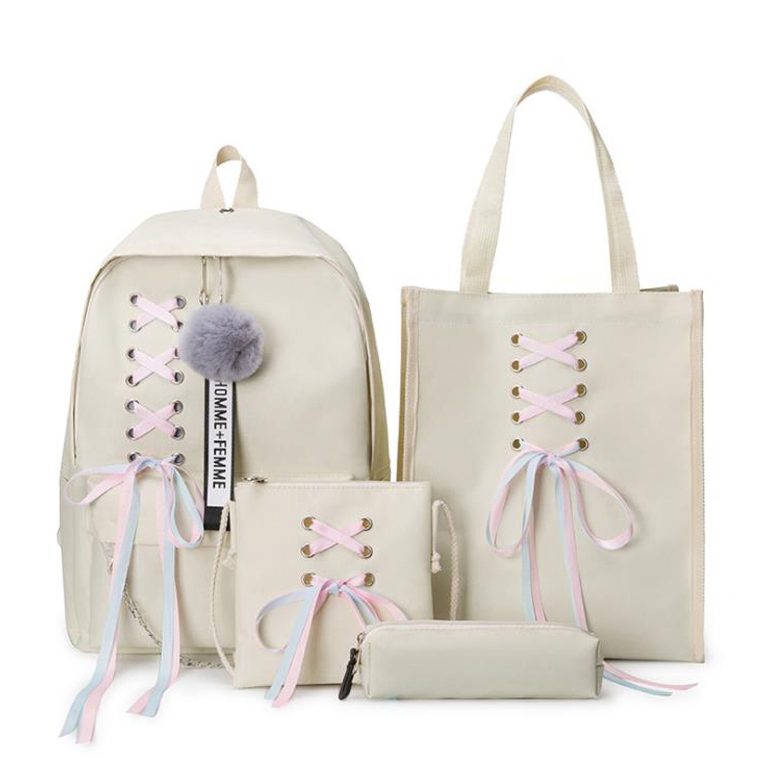 Bolsa de Ombro Estilo Campus Schoolbag Das Meninas Linda Borboleta-nó Four-piece Set Mochila