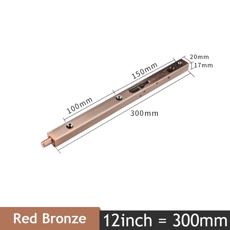 KAK 4/6/8/10 inch Stainless Steel Hidden Door Bolt Security Guard Door Latch Sliding Door Lock Bathroom Bolt Dust Proof Hardware: Red Bronze 12inch