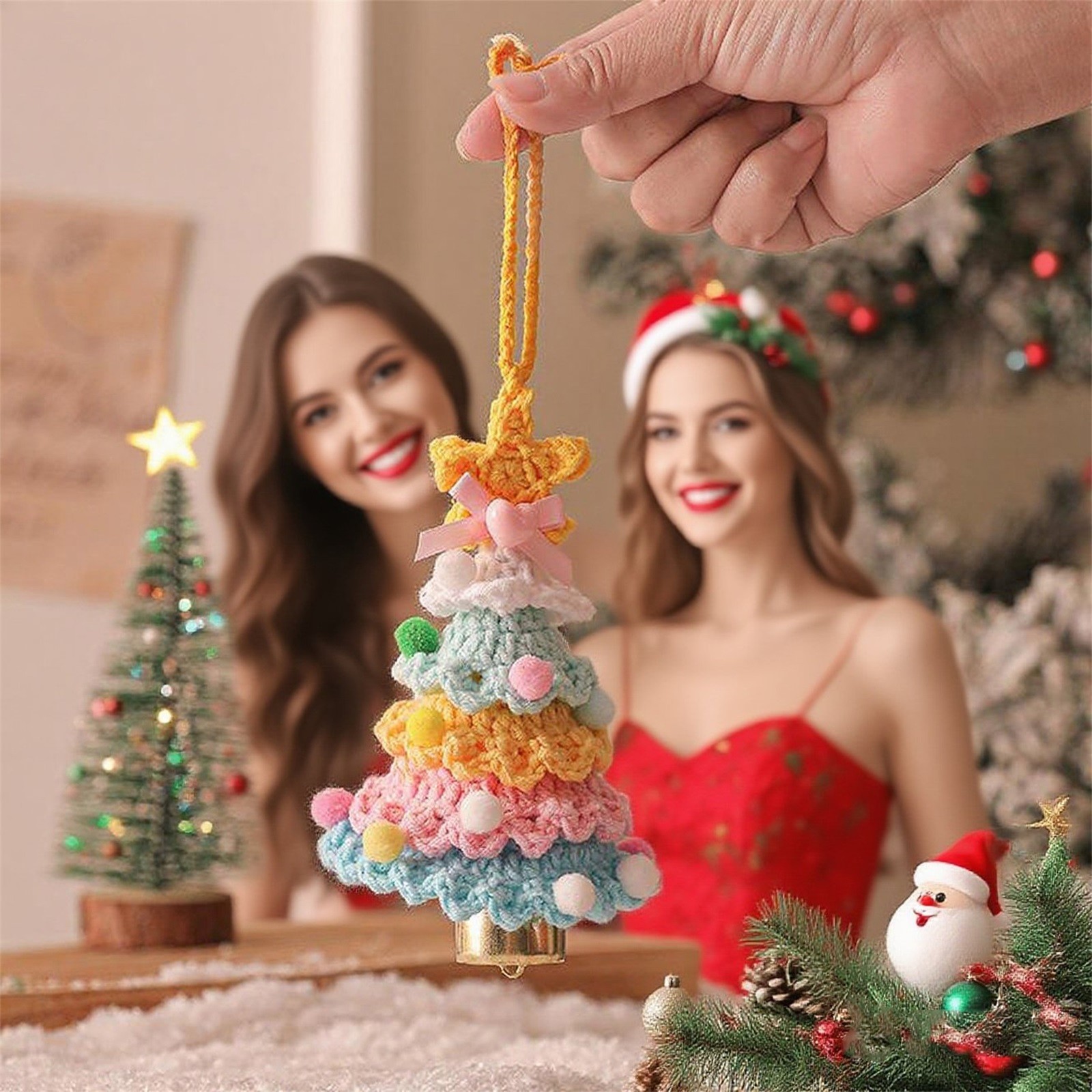 Heklet juletre-pynt justerbar plysj juleklokkeanheng juledekorasjon hjemmekontor bilanheng