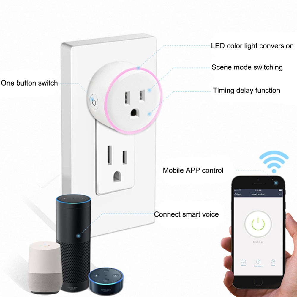 Wifi smart stikkontakt med strømmonitor fjernkontroll tidtaker uttak strømkontakt til android/ios telefonapp au/eu/oss/jp/uk plugg