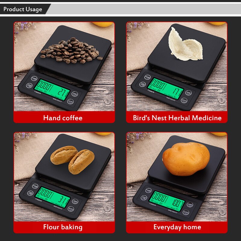 Drypp kaffe skala med tidtaker bærbar elektronisk digital kjøkkenvekt med høy presisjon lcd elektroniske vekter 3kg/0.1g 5kg/0.1g