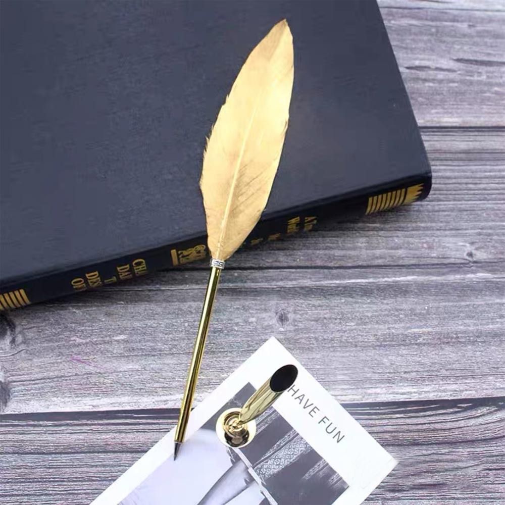 Juego de plumas Vintage con 5 puntas, pluma de flor tallada, pluma oblicua, , herramientas de escritura, suministro escolar y de oficina, 1 Juego: Amarillo claro