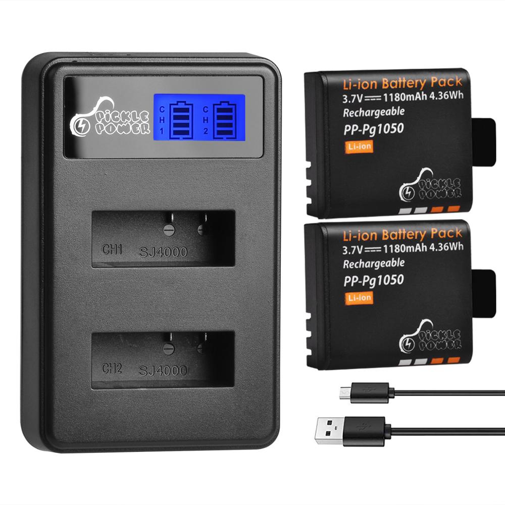 Batería y cargador PG1050 de 1180mAh para SJCAM, SJ4000, WiFi, SJ5000, WiFi Plus, M10, SJ5000 plus, SJ6000, SJ7000: 2 Battery 1 Charger