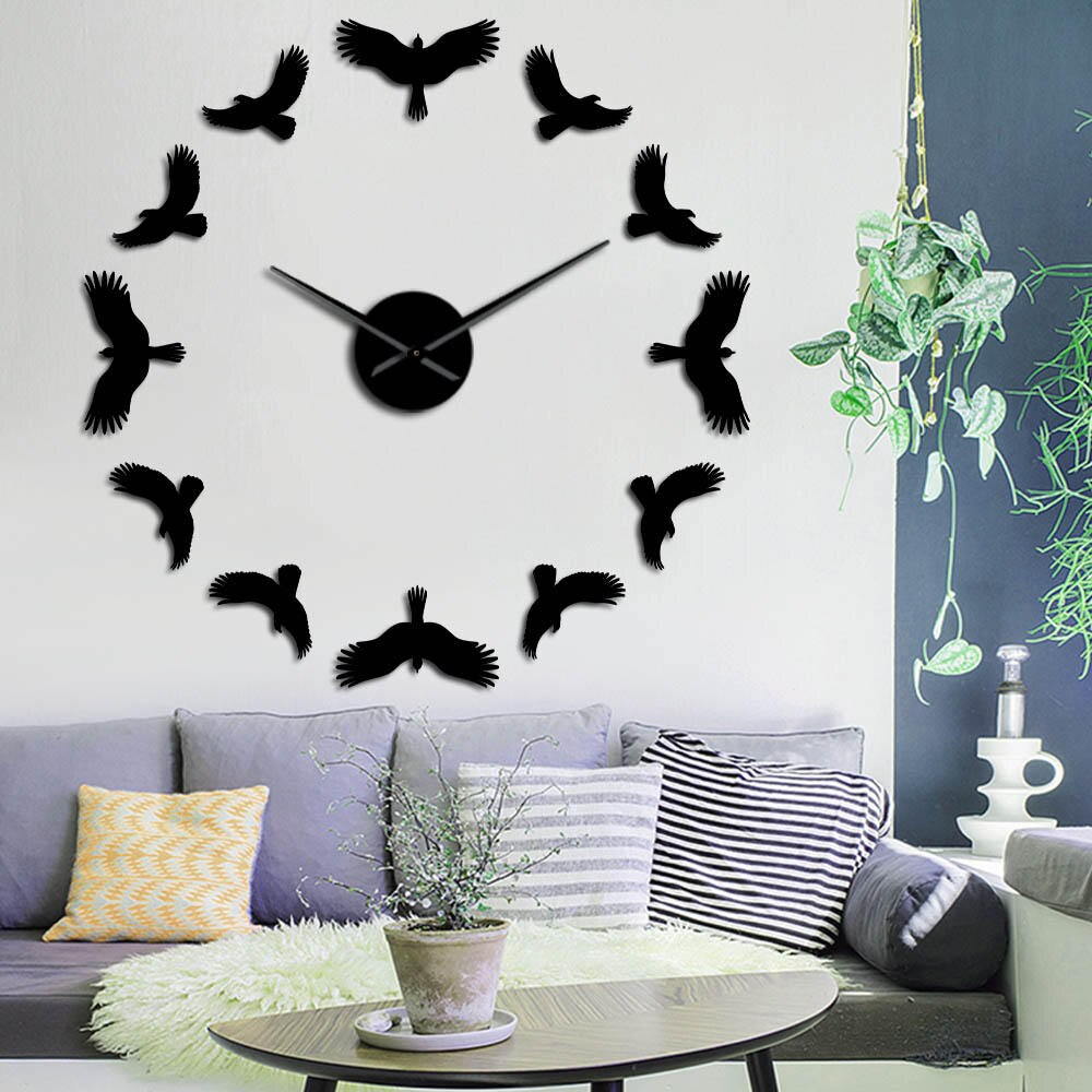 Vliegende Vogels 3D Diy Wandklok Eagle Vogel Vliegende Hoge In De Sky Wilde Leven Natuur Stille Quartz Muur Horloge met Spiegel Effect