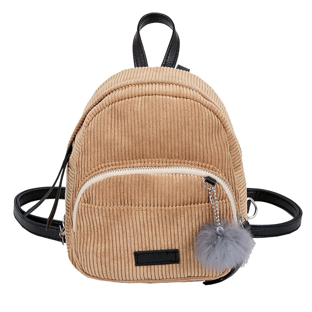 Hairball Corduroy School Bags for Teenage Girls Women Backpack Travel Shoulder Bag Small Mini Backpack Mochila#5$: Brown