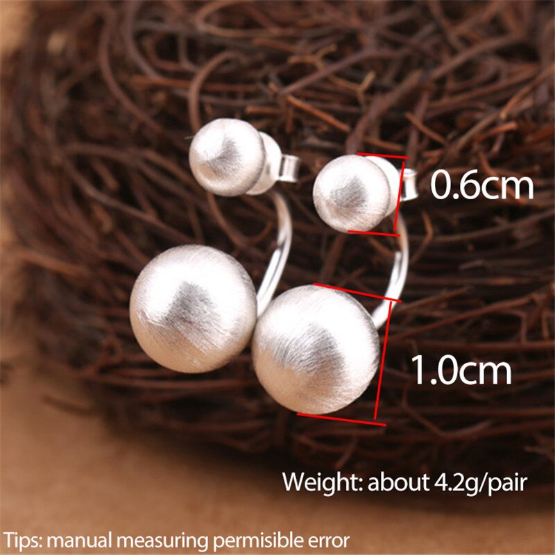 V.YA-pendientes de tuerca de doble cara para mujer, de Plata de Ley 925, aretes de bola redonda cepillada, joyería de