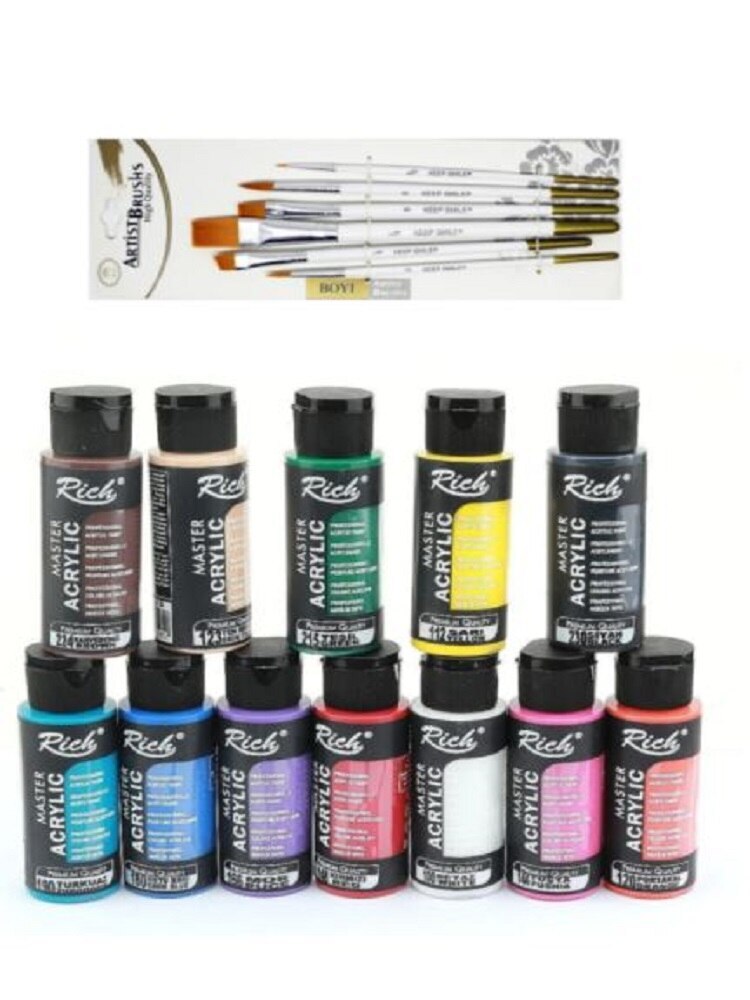 1/6 / 12pcs 60ml colors acrylic paint set brush set краска для одежды fabric waterproof art supplies beginner