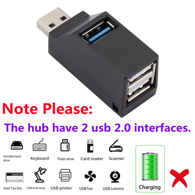 USB 3.0 2.0 HUB Adapter Extender Mini Splitter Box 1 tot 3 Poorten Hoge Snelheid USB 2.0 Voor PC Laptop U schijf Kaartlezer: WHITE