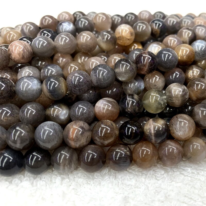 15" Real Genuine Natural Gray Black Gold Sunstone flash light Round Loose Gemstone Ball Small Beads 6-10mm 06373