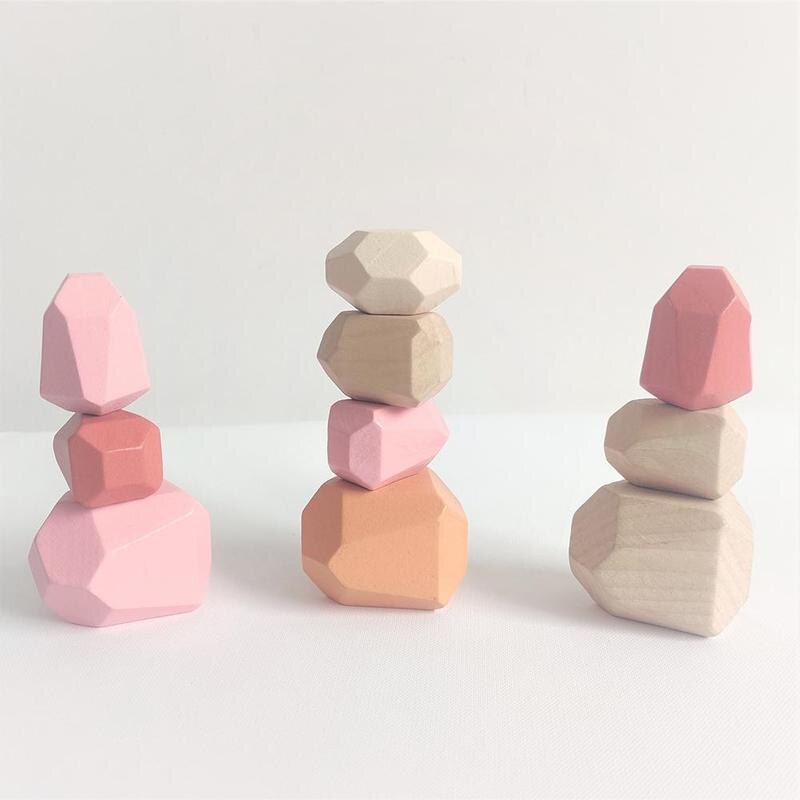 Houten Kinderen Houten Gekleurde Steen Jenga Building Stapelen Educatief Nordic Creatieve Rainbow Blok Speelgoed Stijl Gam G2B6