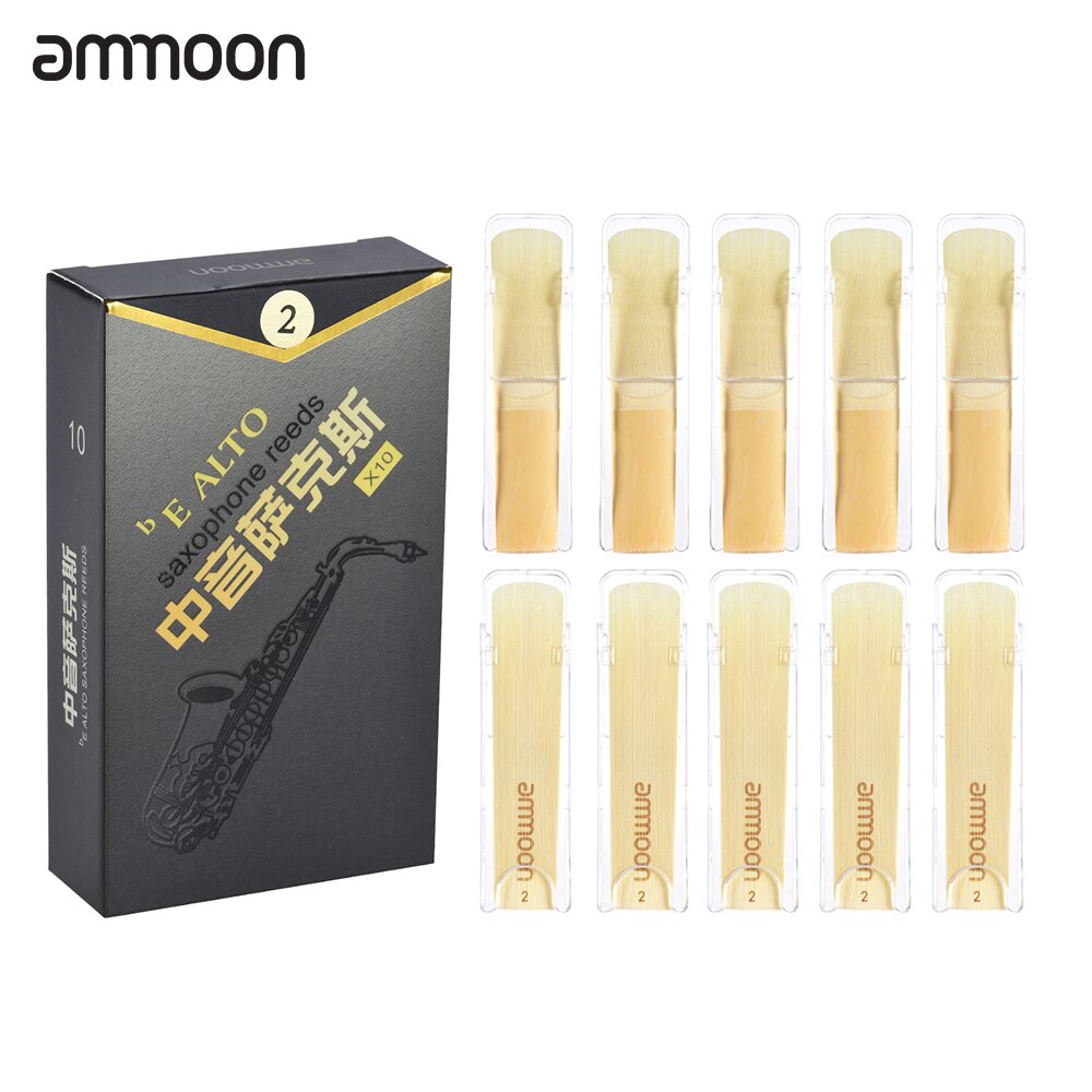 ammoon 10pcs/ Box High Grade Eb Alto Saxophone Sax Bamboo Reeds Strength 2.0/2.5/3.0 in