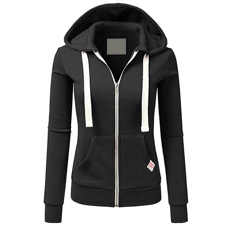Ranberone – veste de sport à capuche pour femme, sweat-shirt à manches longues, fermeture éclair, couleur unie: S / Black
