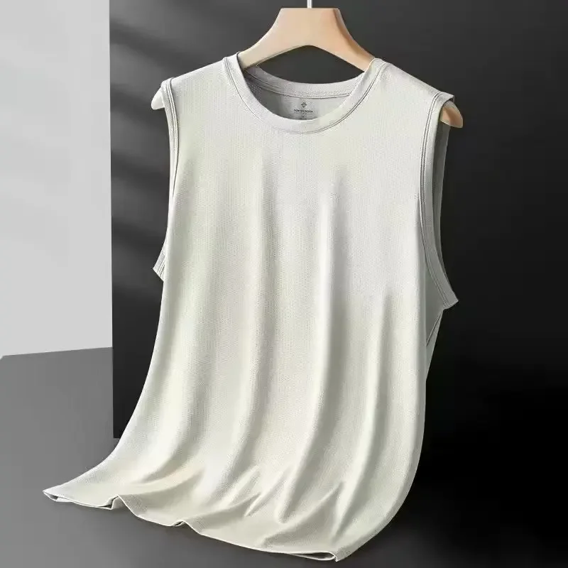 Herre issilke mesh vest let sports sommertøj ærmeløs t-shirt tanktop afslappet overtøj: M / Himmelblå