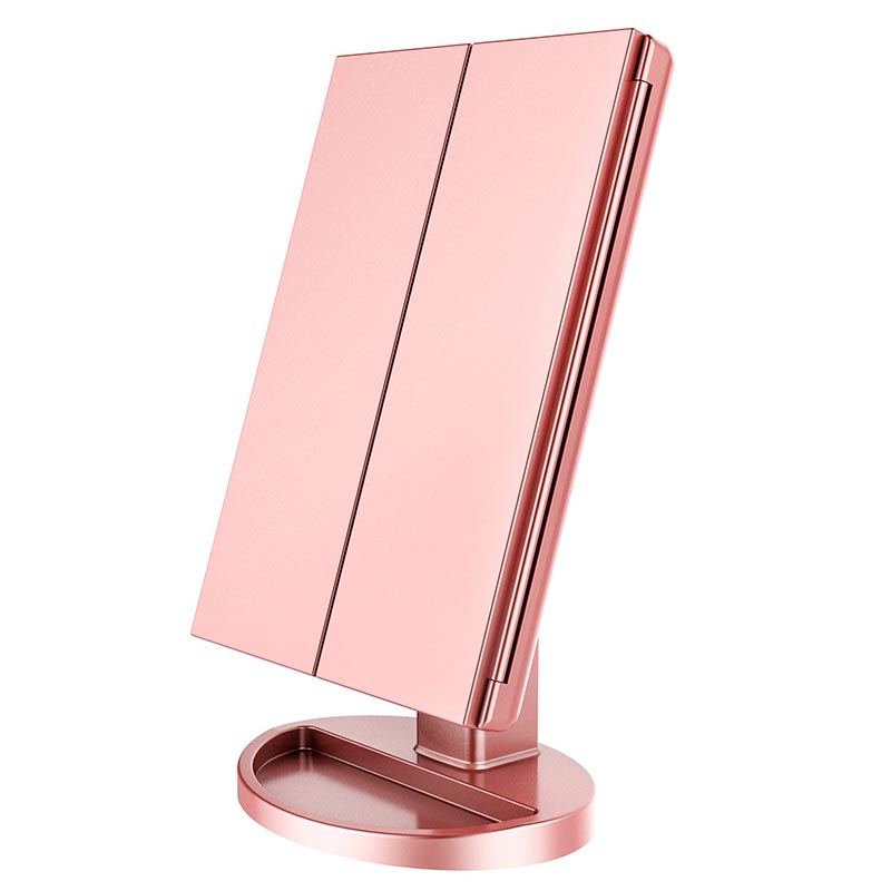 22 LED Touch Screen Light Makeup Mirror Table Desktop Makeup 1X/2X/3X/10X Magnifying Mirrors Vanity 3 Folding Adjustable Mirror: Rose gold