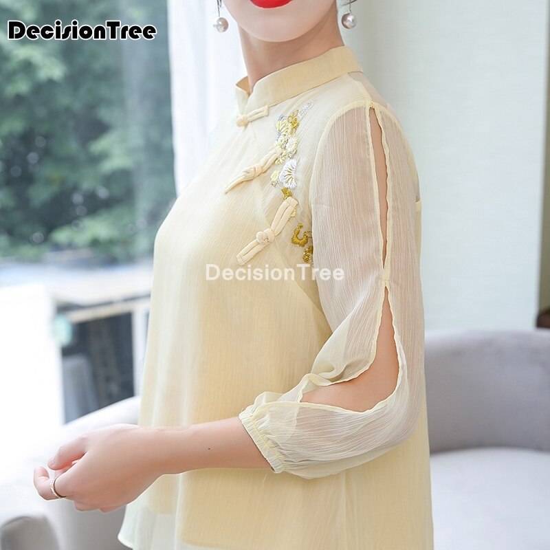 2022 chinese clothing women qipao blouse shirts tangzhuang ancient cheongsam chiffon tops oriental hanfu cheongsam blouse